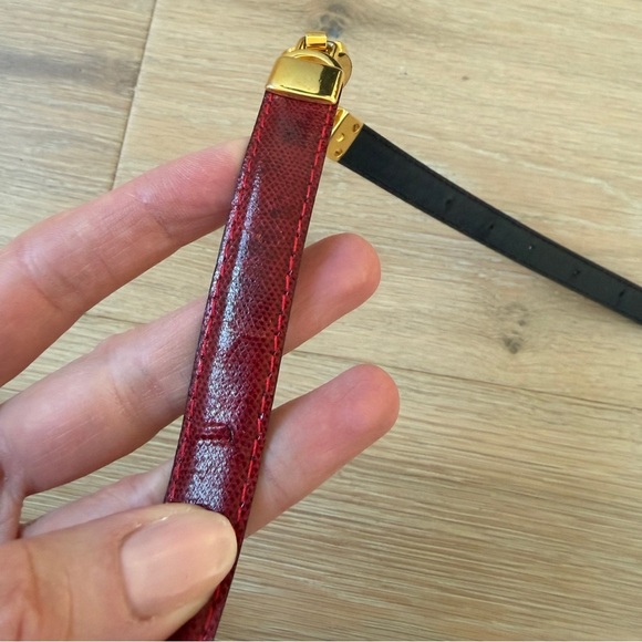 Vintage Red Leather Belt Gold Hardware Made in Spain Size 75/30 *I16 main image 10